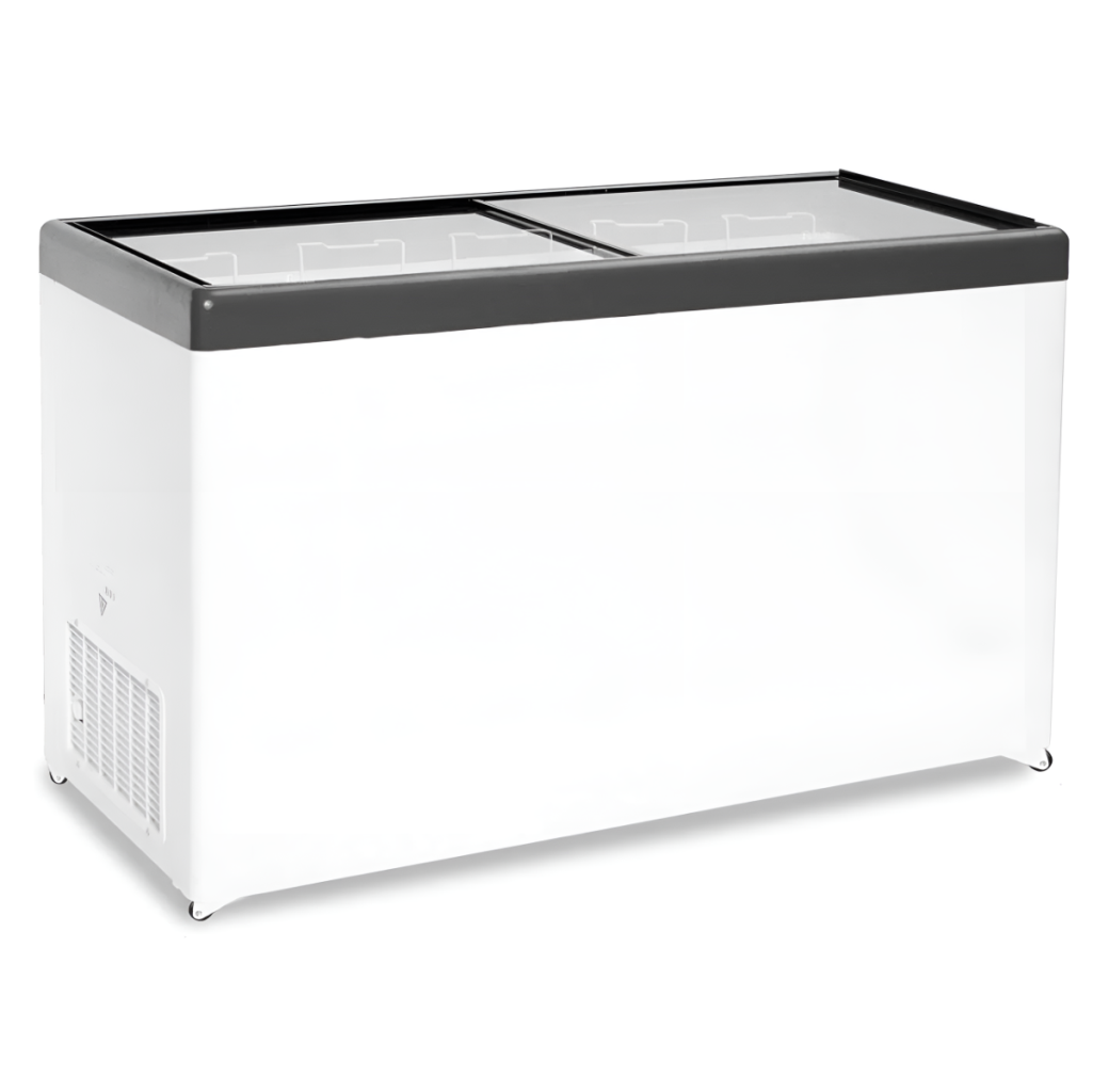 Ларь морозильный с прямым стеклом CRYSPI ЛВН 600 П (СF 600 FQ) серый 7 корзин