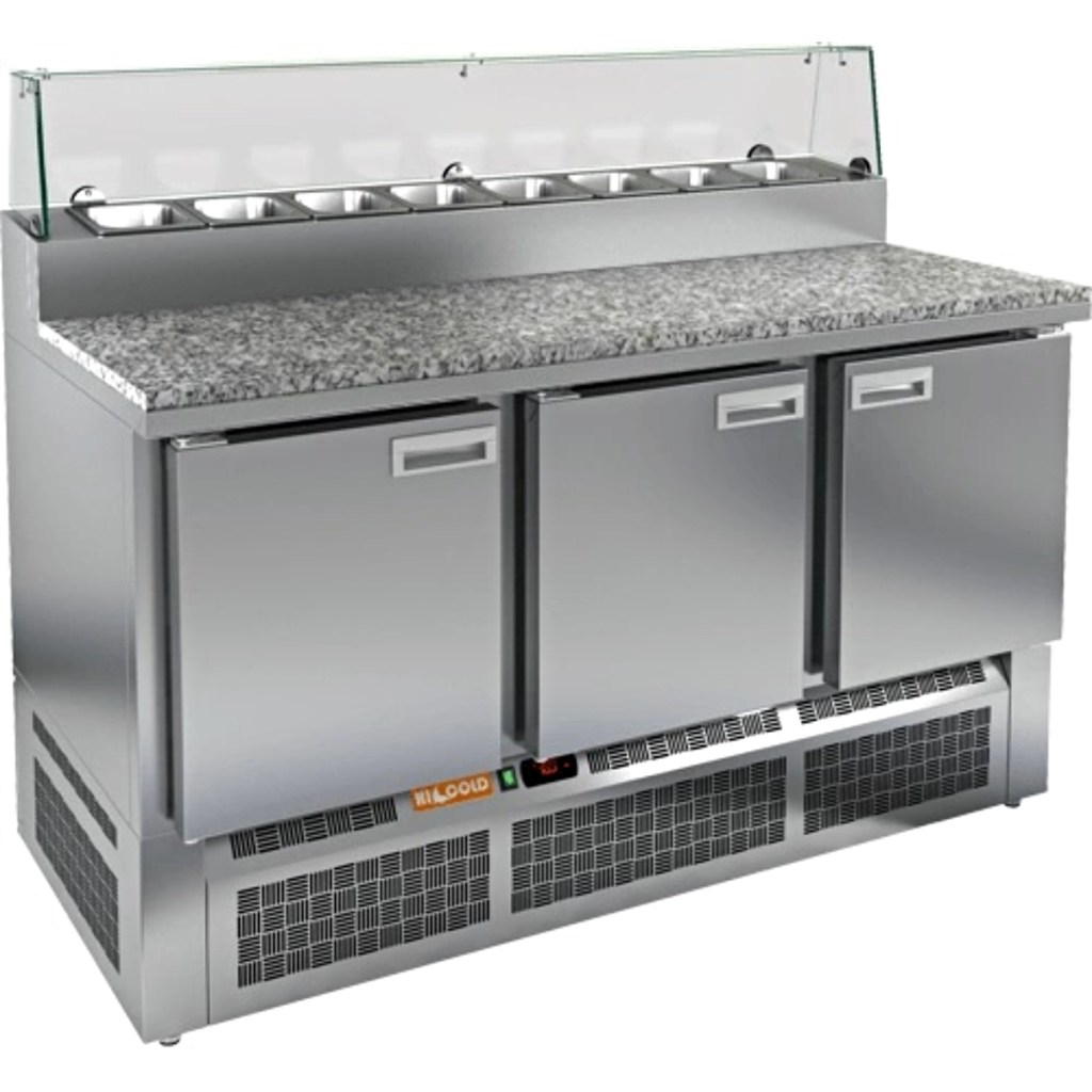 Стол холодильный для пиццы HiCold PZE2-111/GN камень со стеклом